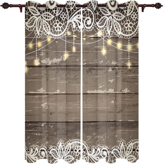 Super Six Vorhang im Retro-Stil aus Polyester, halbtransparent, Braun, B: 135 cm, H: 245 cm - Bild 1