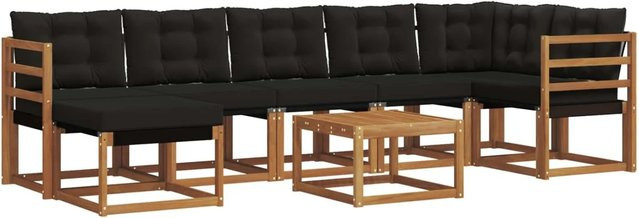 vidaXL Outdoor-Sofagarnitur 8-teilig aus Akazienholz mit Kissen in Schwarz und Braun - Bild 1