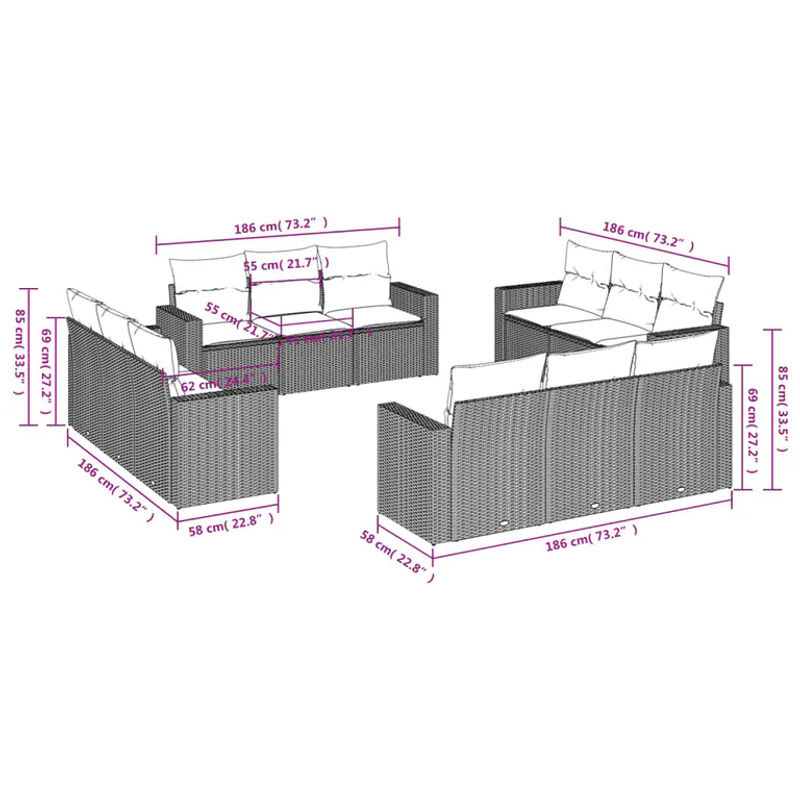 Vidaxl Gartenmöbel-Set aus Polyrattan mit 12 Teilen in Beige - Bild 3