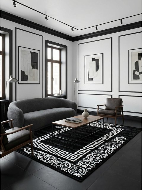 Kadima Design Teppich Kurzflor ASPEN in Schwarz mit geometrischem Mäander-Muster, B: 120 cm, L: 170 cm - Bild 1
