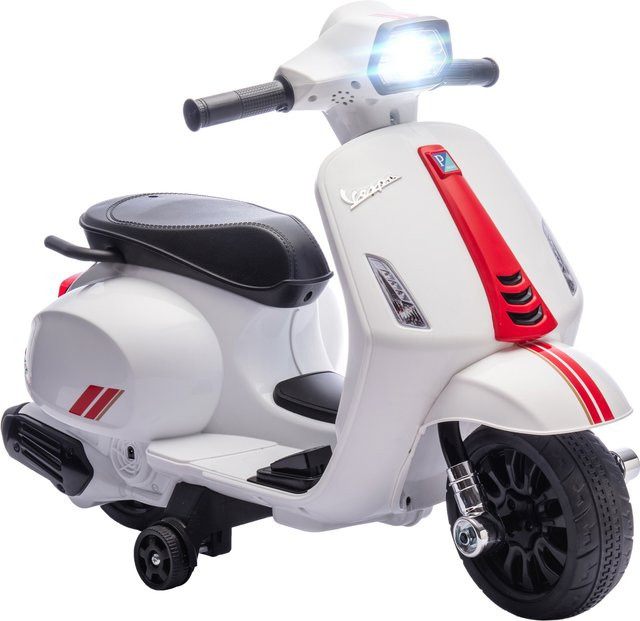 AIYAPLAY Elektrisches Kinder-Motorrad Vespa, 6V, mit Stützrädern, Scheinwerfer und Hupe, Weiß, ab 2 Jahre - Bild 1
