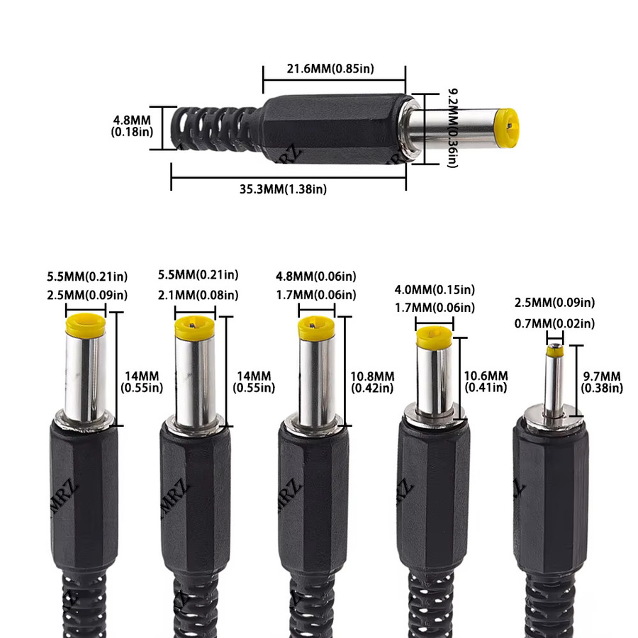 10er Set DC-Netzteilstecker mit Lötanschluss in Schwarz, verschiedene Größen: 5,5 x 2,1 mm, 5,5 x 2,5 mm, 4,8 x 1,7 mm und 1,35 x 0,7 mm - Bild 4