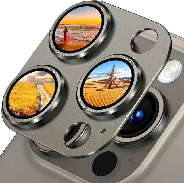 Kamera Objektiv Schutz für Apple iPhone 15 und 16 Pro sowie Pro Max aus Aluminiumlegierung und gehärtetem Glas in Schwarz - Bild 1