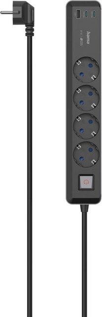 Hama Steckdosenleiste 4-fach mit USB-C/A 65W PD und Schalter in Schwarz/Grau - Bild 1