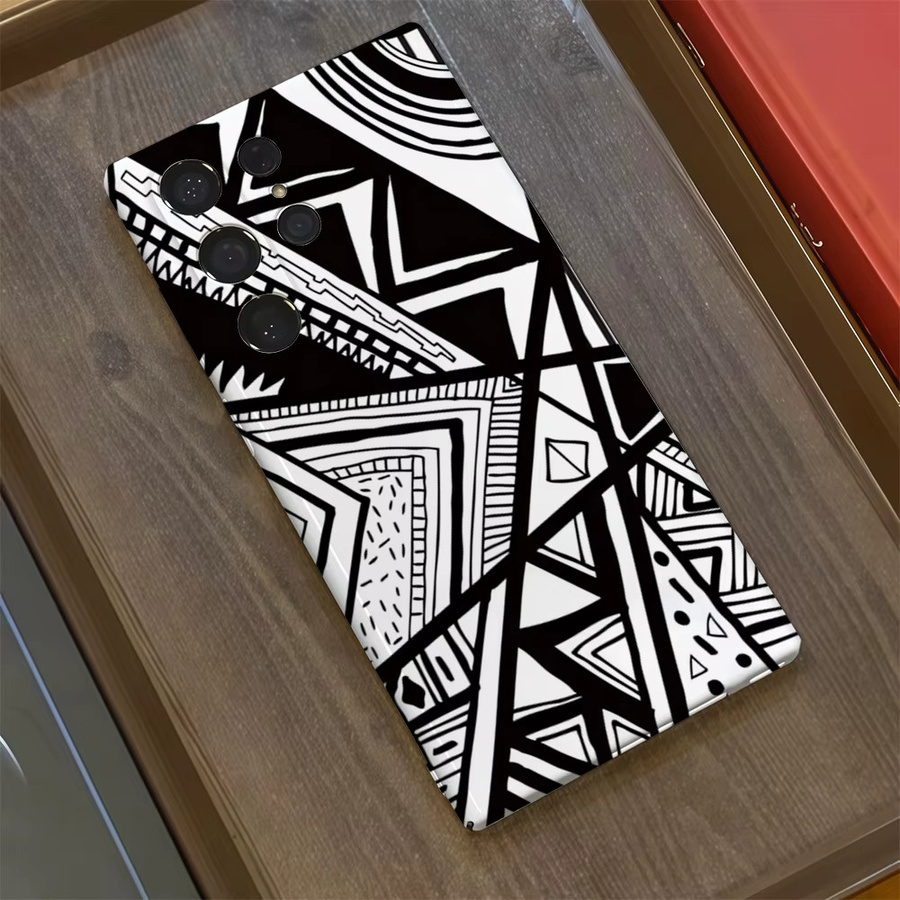 Geometrische Handyhülle für Samsung Galaxy S25 Ultra, S24 und S23 Ultra Plus in Schwarz-Weiß mit glänzender doppellagiger Rückseite - Bild 3