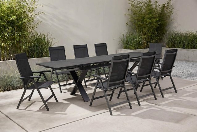 Kettler BasicPlus Premium Garten-Essgruppe aus Aluminium und Spraystone in Anthrazit mit ausziehbarem Tisch und 8 Multiopositionssesseln, Tisch Breite: 180 cm bis 280 cm - Bild 1