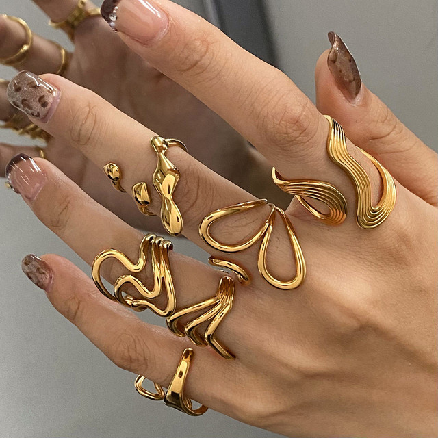 Ring Edelstahl, Gold, Damen, Punk - Bild 1