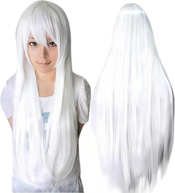 Synthetische Silberweiße Lange Perücke mit Pony, Weiß, Unisex - Bild 1