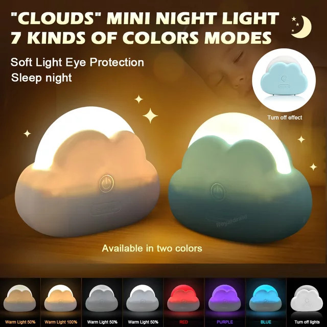 Tragbares Wolken Mini Nachtlicht in Weiß, USB wiederaufladbare Desktop-Lampe mit Touch-Funktion für Kinder und Schlafzimmer - Bild 1