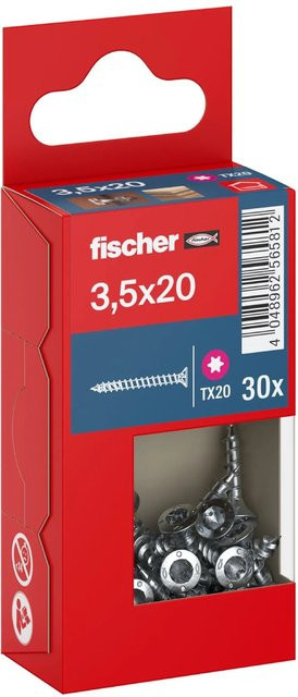 Fischer PowerFast II Senkkopf Schraube mit Torx-Antrieb und Vollgewinde aus verzinktem Stahl, Durchmesser: 3,5 mm, Länge: 20 mm, 30 Stück - Bild 1