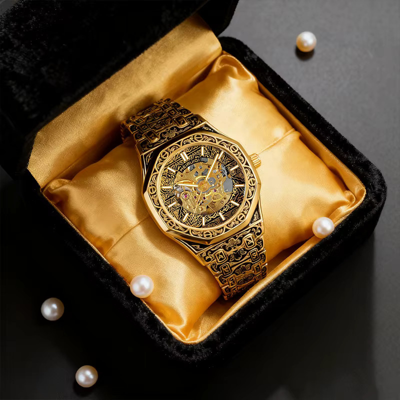 MEIRUIQI Armbanduhr Automatik, Edelstahl, Gold, Eckig, Herren - Bild 2