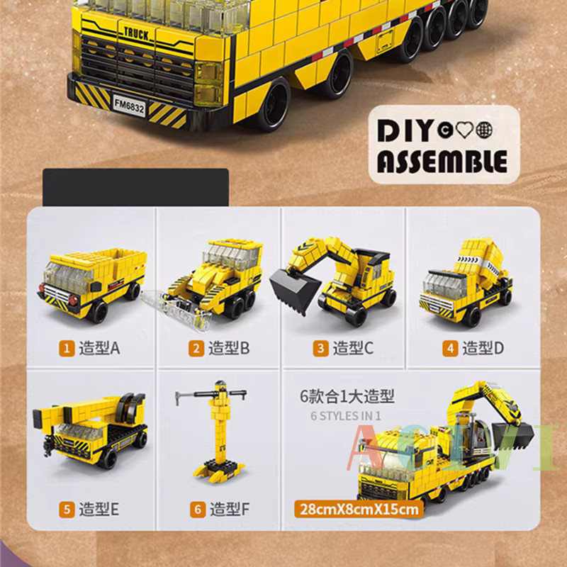 Acivi 6 in 1 Aushub Maschinenbau Fahrzeug Kran Auto LKW Material handler Bausteine Set - Bild 3