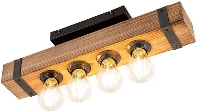 QAZQA Industrielle Deckenleuchte Reena aus Holz und Stahl in Braun-Taupe, dimmbar, E27 LED - Bild 1
