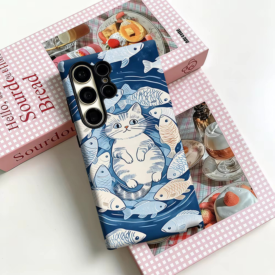 Stoßfeste Doppelschicht Handyhülle mit Katzenfisch-Design für Samsung Galaxy S26 S25 S24 S23 Ultra und Plus - Bild 3