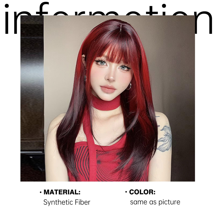 EASIHAIR Perücke, Schwarz-rot Ombre, lang, gerade, geschichtet, mit Pony, Damen - Bild 2