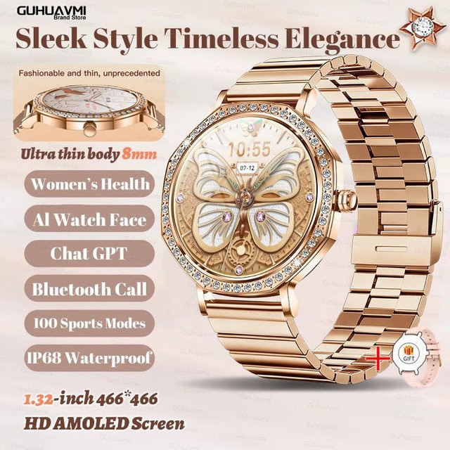 Creative Adorn Smartwatch, Diamant, Edelstahl, beige, Damen - Bild 1