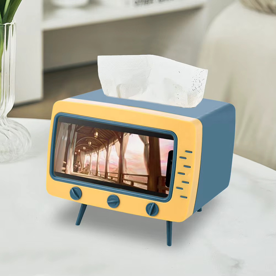 APWIKOGER Tissue Box in TV-Form mit Handy-Ständer und Aufbewahrung für Toilettenpapier in Blau - Bild 4