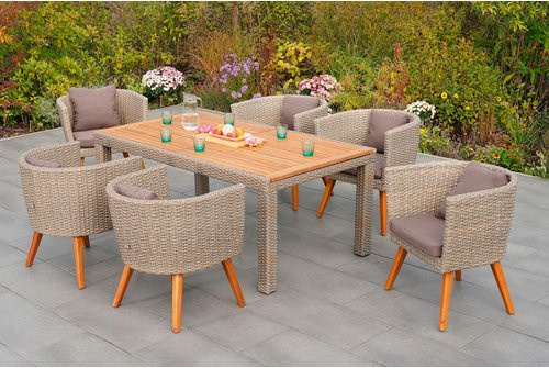 7-tlg. Gartenmöbelset Merxx Imperia in Beige mit Auflagen aus Aluminium, Akazie und Kunststoffgeflecht - Bild 1