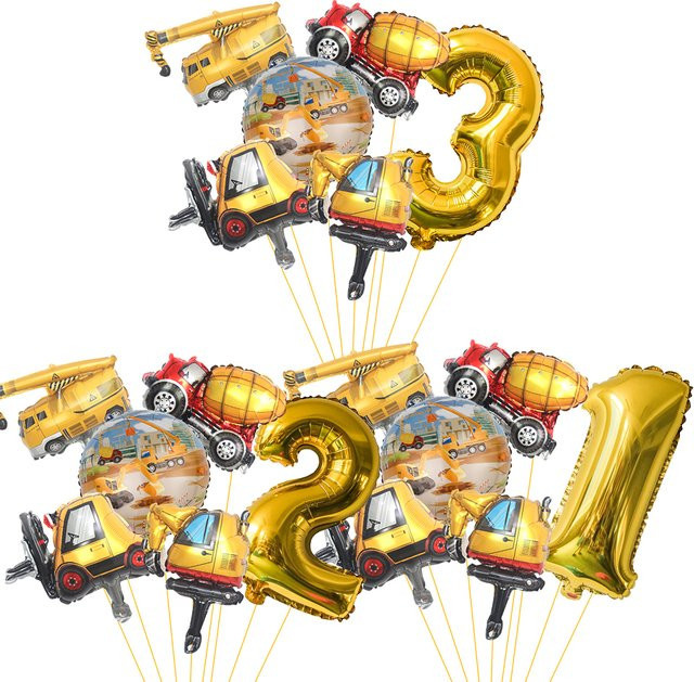 Tissy 6-teiliges Party-Ballon-Set mit Fahrzeugmotiven und Gold-Zahlen-Ballons für die Geburtstagsdekoration - Bild 1