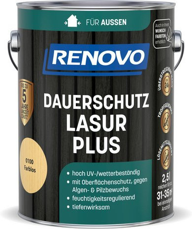 RENOVO Dauerschutzlasur PLUS farblos transparent 2,5 l - Bild 1