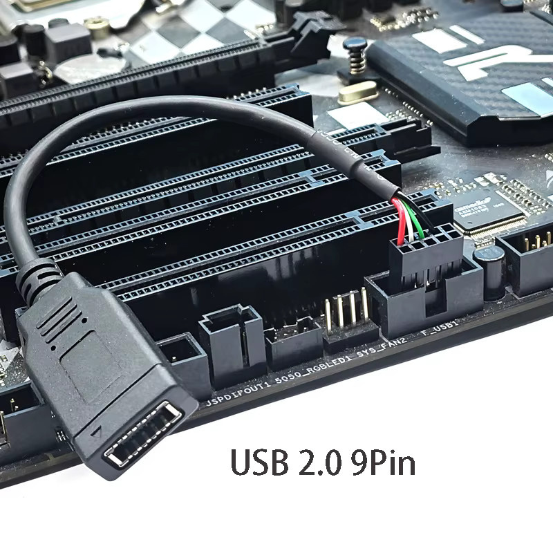 OULLX USB 2.0 auf USB Typ A Adapterkabel, 9-polig auf Typ E, intern für Motherboard und PC-Gehäuse Frontplatte, Schwarz - Bild 2
