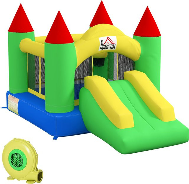 HOMCOM Hüpfburg aufblasbar, mit Gebläse, Rutsche, Trampolin, Sicherheitsnetz, 3-10 Jahre - Bild 1