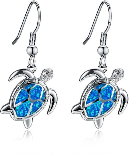 YIRAN Ohrstecker, Meeresschildkröte, Kupfer, Blaue Feueropal, Zirkonia, Damen, gray - Bild 1