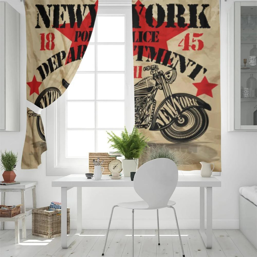 Yiran Furniture Vintage Motorrad Vorhänge mit Grafikdruck, 2er-Set, halbtransparent, Mehrfarbig, Breite: 50 cm, Höhe: 130 cm - Bild 3