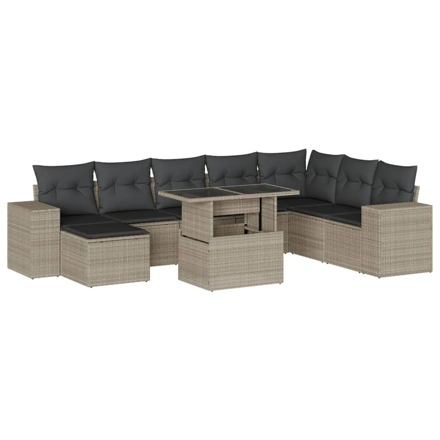 vidaXL 9-tlg. Garten-Sofagarnitur aus Poly-Rattan mit Kissen in Hellgrau - Bild 2