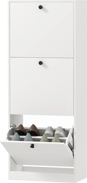 HOMCOM Schuhschrank mit 3 Klappen in Weiß, schmale Schuhkommode mit verstellbaren Trennwänden für 12 Paar Schuhe, B/T/H: 47 x 26 x 120 cm - Bild 1