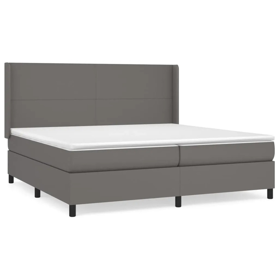 vidaXL Boxspringbett Hybrid mit Matratze und Kopfteil, Grau, Kunstleder, B/T: 200 x 200 cm - Bild 2