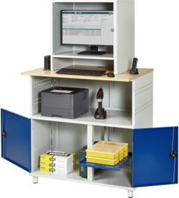 RAU Computer-Tisch 1023 mit Monitorgehäuse in Buche Dekor und Braun, B/T/H: 110 x 79 x 184 cm - Bild 1