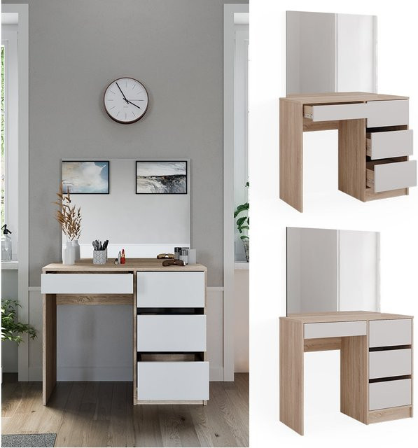 Vicco Schminktisch Sherry Sonoma Weiß mit Spiegel, modern, B: 90 cm, H: 75 cm, T: 36,42 cm - Bild 1