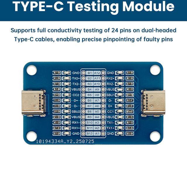 diymore Dual-Port Typ-C Schnellladekabel-Testmodul mit LED-Indikator in Blau - Bild 1