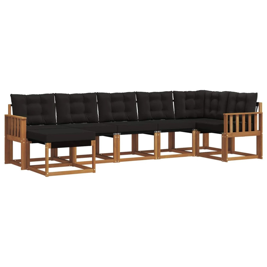 vidaXL Outdoor-Sofagarnitur 7-teilig aus Akazienholz mit Textilene und Kissen in Natur und Schwarz - Bild 2