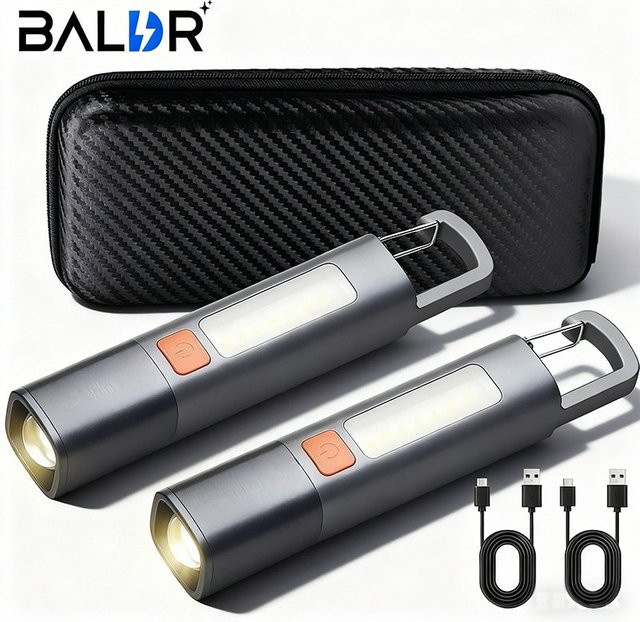 BALDR Mini COB-Taschenlampe mit LED XPE, wiederaufladbare LED-Laterne mit Zoom und Haken für Outdoor, Angeln und Camping - Bild 1