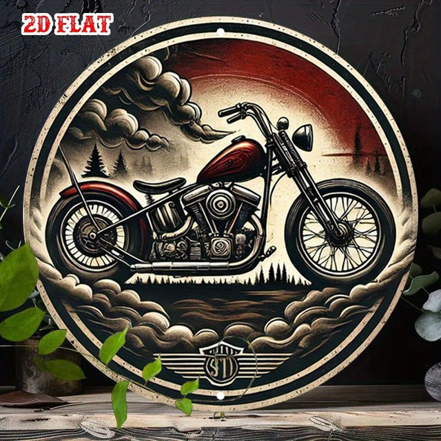 Rundes Aluminiumschild Potdemiel Adventure Spirit in Mehrfarbig mit rustikalem Motorrad-Design, Durchmesser: 20 cm - Bild 1