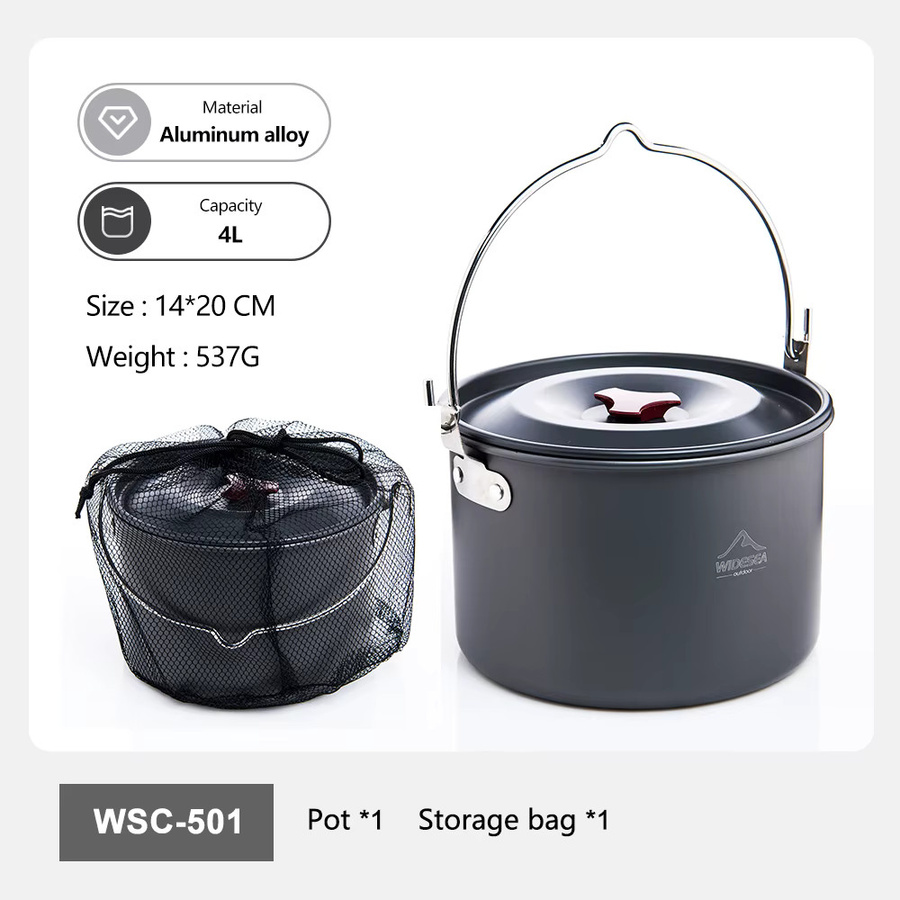 Widesea Camping-Topf aus Aluminiumlegierung, 4 l, tragbares Outdoor-Kochgeschirr mit Aufbewahrungstasche für Wandern und Picknick - Bild 2