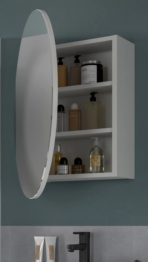 Inn.Furn Badezimmer Spiegelschrank Rund in Weiß mit Soft-Close Relief-Design, Durchmesser: 70 cm - Bild 1