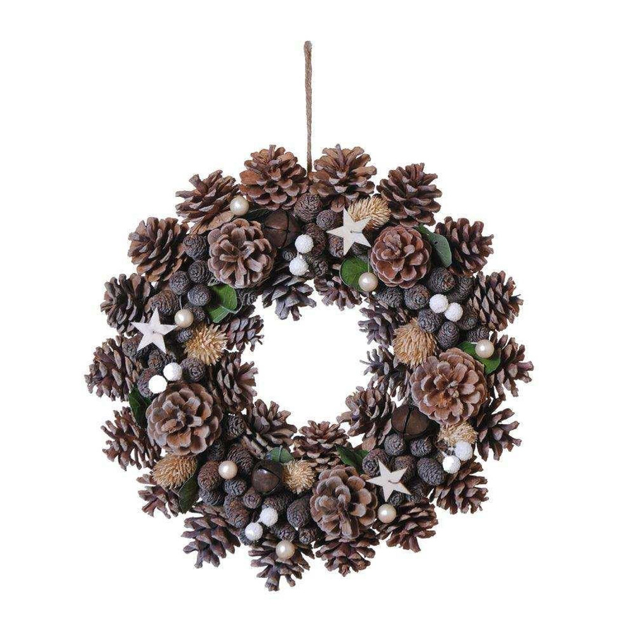 House of Nature Weihnachts-Kranz mit Tannenzapfen und Stern in Braun und Weiß, Durchmesser: 35 cm - Bild 1