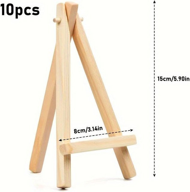 10 Stück Mini-Dreiecksstaffeleien aus Holz von SZ-Damai in Beige, verstellbare Holzstaffeleien für Künstler zum Präsentieren von Leinwandgemälden und Basteln, Höhe: 15,0 cm - Bild 1