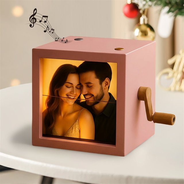 Personalisiertes 3D-Druck Handkurbel-Fotoalbum mit Licht in Pink, individuelles Mini-Flip-Book aus Kunststoff - Bild 1