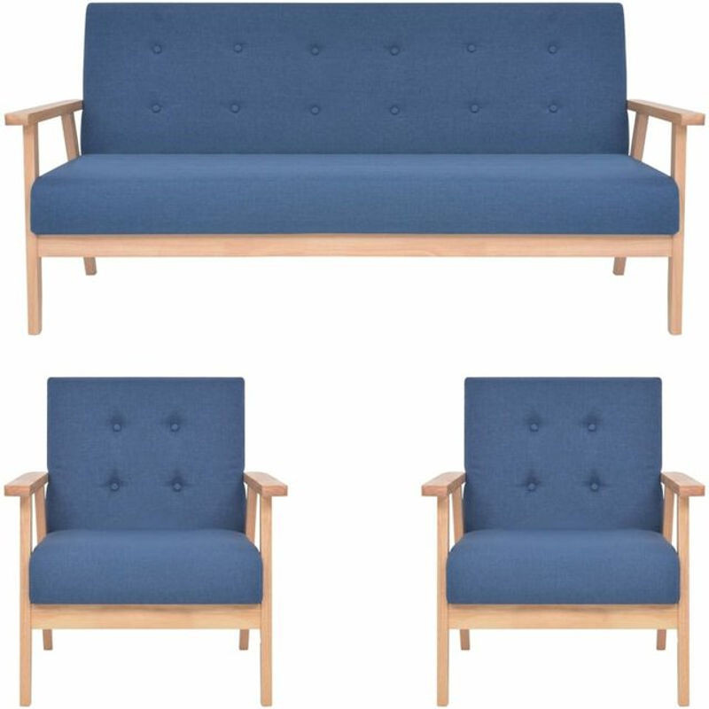 3-tlg. Sofagarnitur aus Stoff in Blau von vidaxl im skandinavischen Design - Bild 1