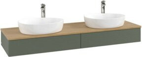 V&B Antao Waschtischunterschrank mit Frontstruktur und LED-Beleuchtung, Wandmontage, Eiche honig lackiert, Breite: 160 cm, Tiefe: 50 cm - Bild 1