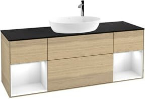V&B Finion Waschtischunterschrank mit LED-Beleuchtung in Eiche mit schwarzen und weißen Akzenten, Breite: 160 cm - Bild 1