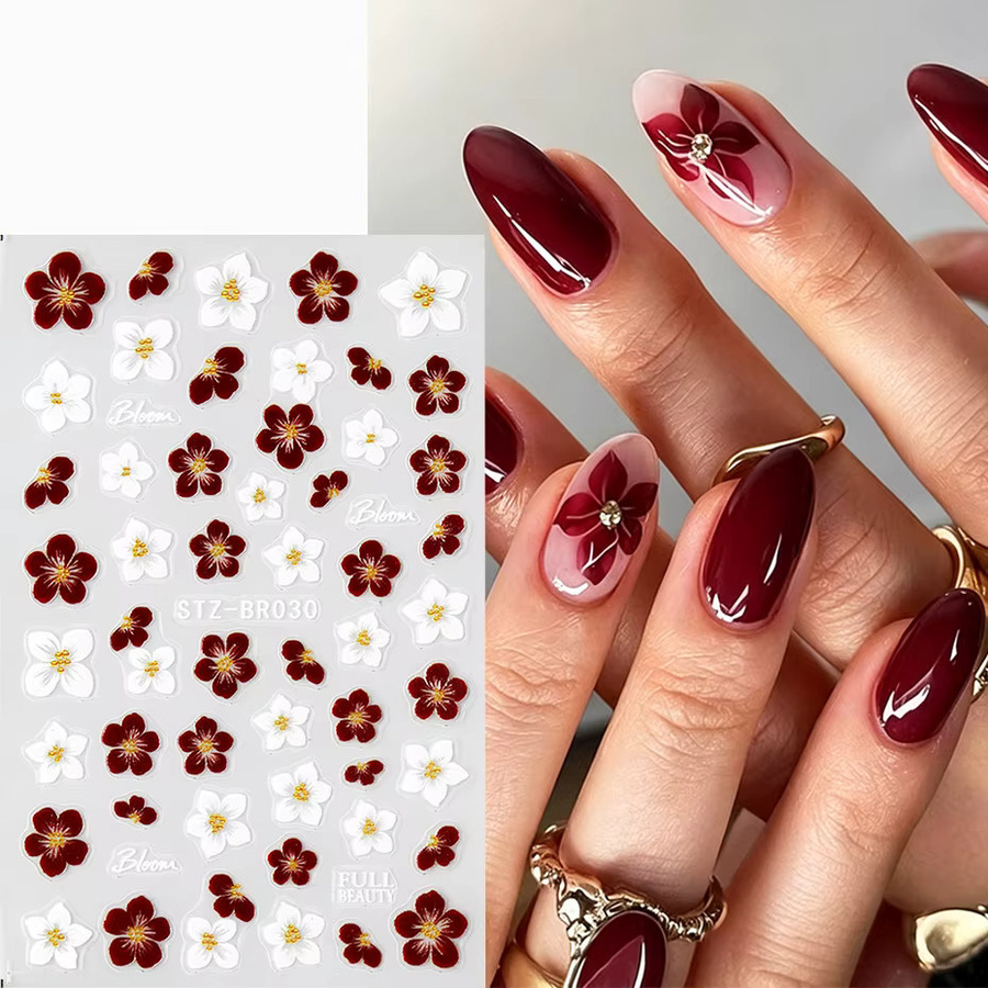 Full Beauty Nagelaufkleber, Kirschblüten, Rot-Weiß, Glänzend, 2 Stück - Bild 3