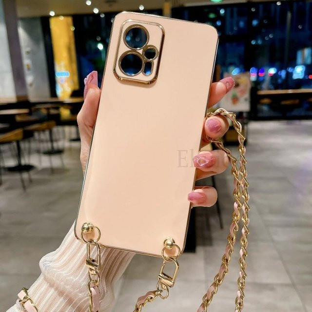 Xiaomi Handyhülle aus PU-Leder mit Metallbeschichtung und Crossbody-Kette in Pink/Gold - Bild 1
