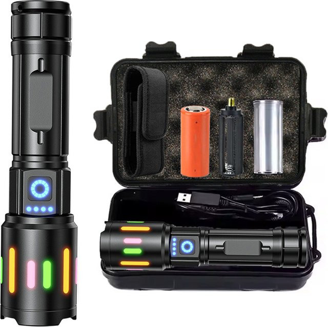 Mikenoon LED-Taschenlampe mit Zoom und USB-Wiederaufladung, Schwarz, Metall - Bild 1