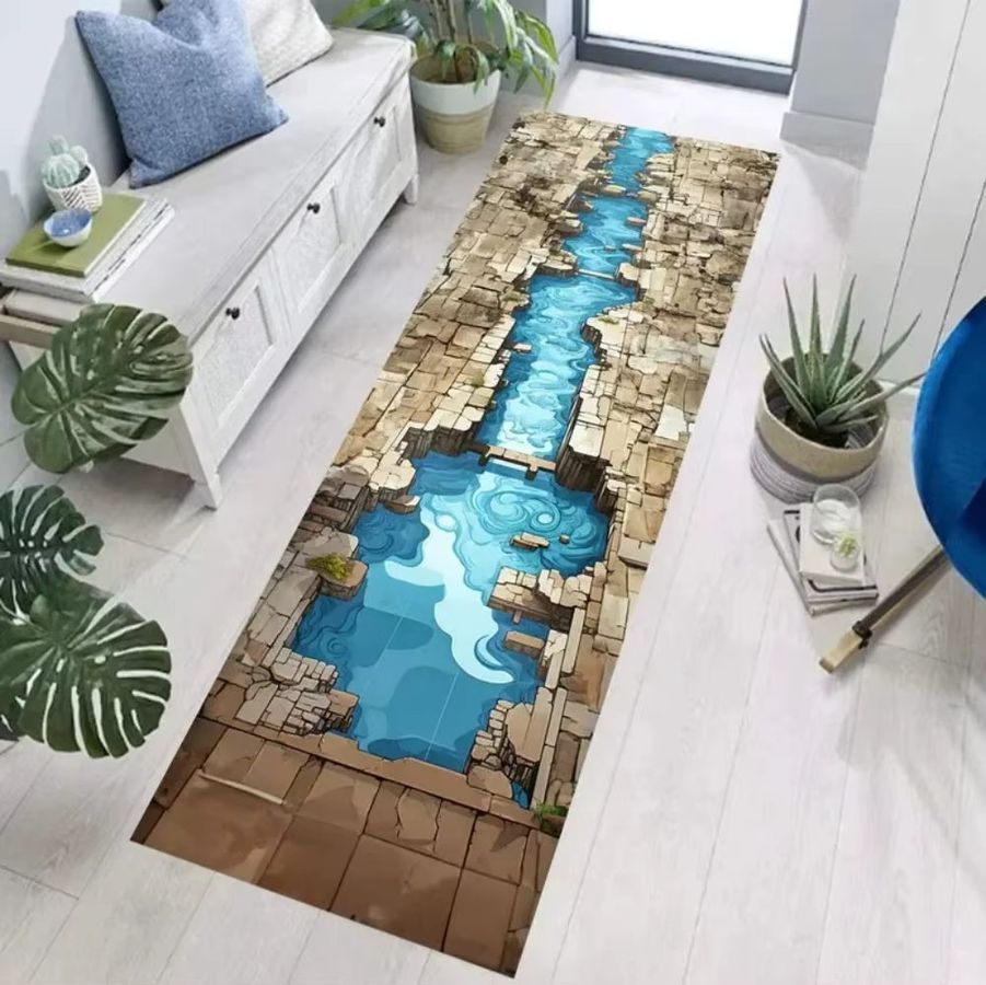 VIKAMA 3D Druckteppich mit Abgrund-Riss-Effekt und Tiefenillusion für dein Wohnzimmer - Bild 1