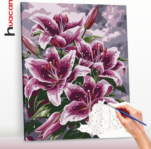 Huacan Malen nach Zahlen Set Lilienblume auf Leinwand als handgefertigte Wanddekoration in Mehrfarbig - Bild 1